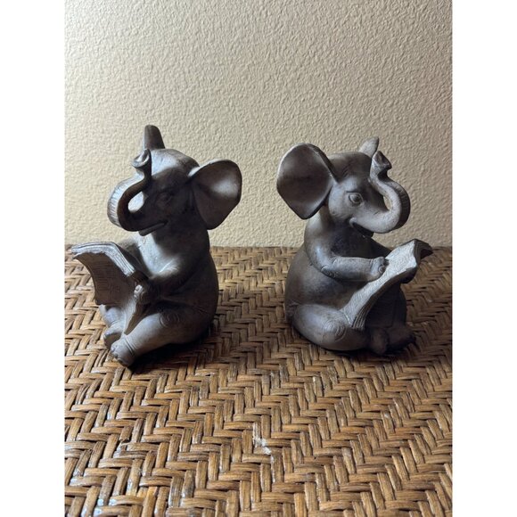 Ari Bookends Reading Elephant Statuettes Classic Brown Resin - Set of 2 - Picture 1 of 13